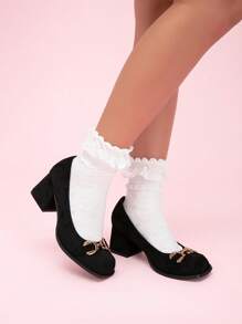 CUCCOO DOLLMOD Elegant Chunky Heel Square Toe Women's High Heels - Black - View 10