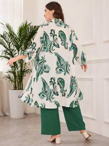 Lacomfia Elegant Style Digital Print Plus Size 2pcs Set - Green - View 2