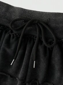 ROMWE Grunge Punk 节日时尚水洗卫衣面料荷叶边下摆低腰女式韩流迷你裙 - 黑色 - 查看 3