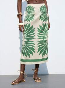 Maija 大号花卉印花 A 字裙，休闲舒适，适合春夏季、度假海滩、女士夏季、乡村音乐会、欧洲夏季 - 綠色 - 查看 7