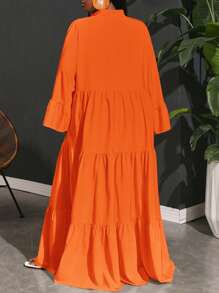 SHEIN CURVE+ 度假休闲梭织宽松 A 级女式大码衬衫连衣裙女士海滩装/沙滩裙/海滩度假装/海滩必备品/毕业/茶会礼服 - 橘色 - 查看 2