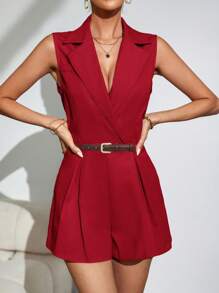 Firerie Women Ruffle Hem Short Flared Leg Jumpsuit In Red - Red - View 2