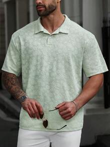 Manfinity Homme Plus Size Men's Floral Jacquard Short Sleeve Polo Shirt, Spring/Summer