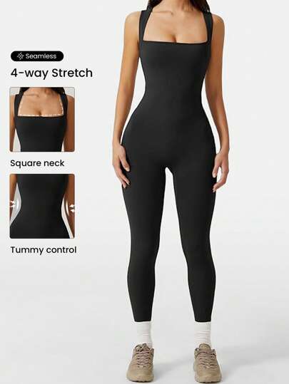  Easithlete Women's New Single-Piece Sexy Square-Neck Sleeveless Black Glamorous One-Piece Long Pants, Seamless Knitted High-Waist Figure-Hugging Yoga Pants, Sports Compression Soft Elastic Tight-Fitting Breathable One-Piece Dress
Long Sports Pants With A Slim Fit Silhouette, Suitable For Running, Cycling, Fitness, Outdoor Sports, Training. Thick One-Piece Tight Pants, Fashionable IN Style, Suitable For Spring, Summer And All Seasons.