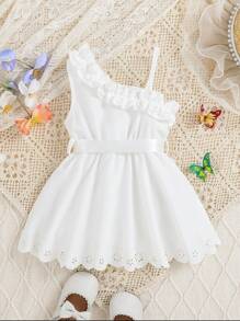 SHEIN Đầm không tay dây mảnh dễ thương thanh lịch cho bé gái, thích hợp cho các buổi đi chơi, ngày lễ, chụp ảnh, họp mặt gia đình và tiệc tùng vào mùa xuân/hè - trắng - Xem 7