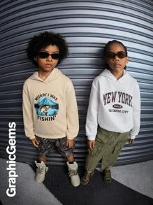 SHEIN Explorewe Tween Girl Letter Print Long Sleeve Hooded Sweatshirt With Stylish Design - White - View 9