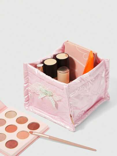 Kawaii Cesta cuadrada de almacenamiento con estilo de ballet, acolchada en forma de corazón, adorable lazo rosa