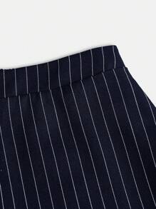 Girlism Teen Girls Back To School, Campus, Navy & White Striped Thin Blazer Top And Low Waist Suit Pants 2 Pieces Set