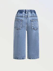 Denimly Baby/Baby Girl Versatile Comfortable Casual Loose Butterfly Printed Ripped Distressed Fashion Straight Leg Jeans, Lightweight, Spring/Autumn - Medium Wash - View 7