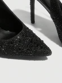 CUCCOO SZL Fashion Rhinestone Pointed Toe Slim High Heels With Ankle Strap, Black, Suitable For Date, Party, Festival, Holiday, Wedding For Christmas - Black - View 9