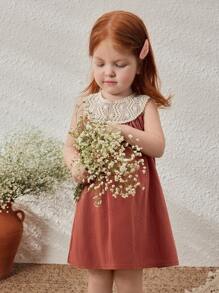 Blossori 女婴圆领无袖砖红色连衣裙，春夏 - 棕色 - 查看 7