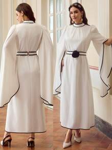 ZEYLAH Women's Elegant Decorated Contrast Color 3D Floral Belted Maxi Dress, Summer White Dress