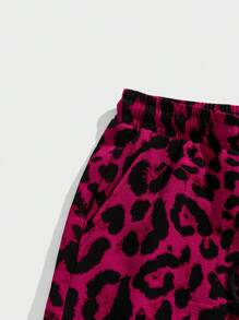 Manfinity BRENVOR 男士休闲编织泡泡格纹豹纹直筒中腰短裤 - 玫紅色 - 查看 3