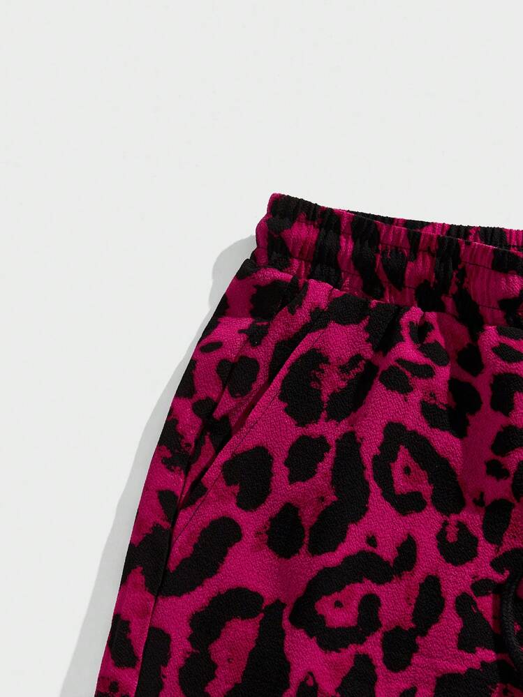Manfinity BRENVOR Men's Casual Woven Bubble Plaid Leopard Print Straight Mid-Waist Shorts - Hot Pink - View 3