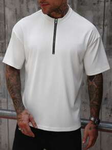 Manfinity Homme 男士休闲短袖纯色 Polo 衫，前拉链，夏季