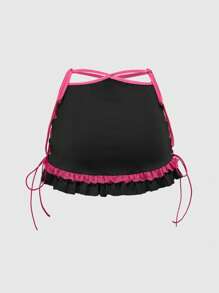 ROMWE J-Fashion Y2K 风格女式低腰迷你裙，带纹身玫瑰和骷髅图案 - 黑色 - 查看 2