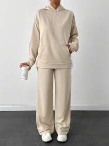 EURMUSE Light Grey Two Thread Sweatshirt And Sweatpant With Label Detail - Beige - View 5