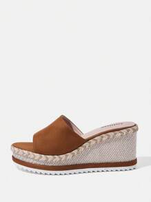 Styleloop Women's Comfortable Suede Slip-On Platform Sandals, Round Toe, Casual & Formal Wear, Brown - Brown - View 3