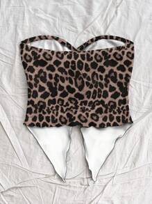 Soleia Casual Resort Style Sexy Leopard Print Graphic Sleeveless Top For Women, Summer Beach Babe Look,Rave Top,Tube Top Suitable For Going Out - Multicolor - View 2