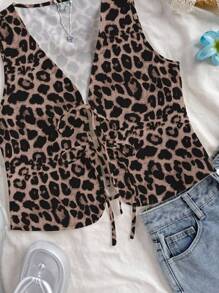 Soleia Casual Vacation Style Sexy Leopard Print Lace-Up Women Top, Suitable For Summer And Beach,Rave Top - Multicolor - View 7