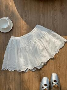 Comfortcana Women's Ruffled Embroidered Linen A-Line Skirt, Summer Vacation - White - View 2