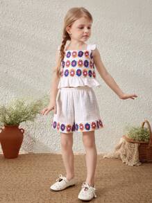Blossori Elegantes Set aus ärmellosem Top und Shorts mit Schleifendekor für Kleine Mädchen, Frühling/Sommer