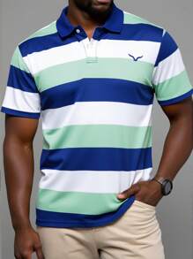 Manfinity Homme 大码男式海鸥条纹印花短袖休闲 Polo 衫 - 彩色 - 查看 4
