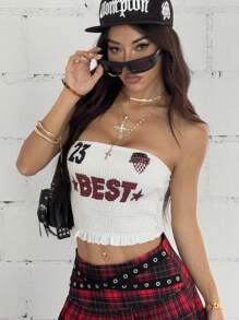 StreetHx 女士街头风字母印花短款吊带背心，春夏 - 白色 - 查看 3