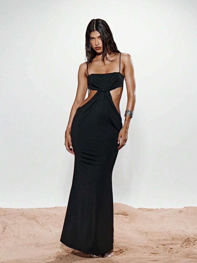 KIZN Spaghetti Strap Cutout Bodycon Maxi Dress