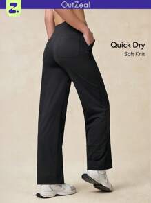 OutZeal Pantalones deportivos para mujer, pantalones rectos de cintura en V, de unicolor, para senderismo, campamento y actividades, con tela transpirable - Negro - Ver 1