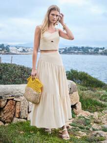 MOTF PREMIUM LINEN CUT OUT TANK TOP - Apricot - View 1