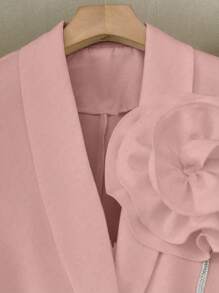 SHEIN Clasi 女士优雅花卉装饰立领长袖上衣和裤子两件套西装套装，秋季新年服装 - 藕粉色 - 查看 5