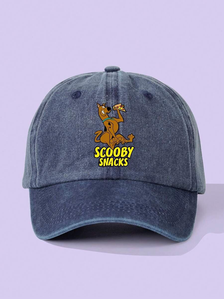 SCOOBY-DOO X SHEIN Cartoon Puppy & Letter Print Washed Baseball Cap - Navy Blue - View 1