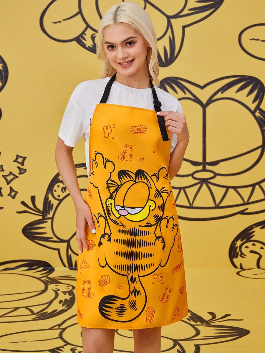 GARFIELD | SHEIN Cute Cat Print Apron, Unisex Suitable For Cooking, Baking - Orange - View 1