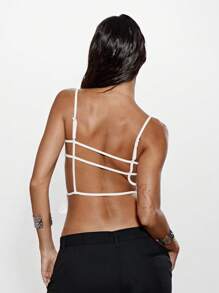 KIZN Top de Corpete Personalizado com Alças Laterais, Bustiê Estruturado, Verão, Festa, Clube, Festival, Design de Alça Dupla, Declaração de Moda - Branco - Visão 2