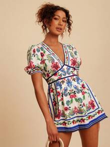 Travachic Flower Print Romper For Casual Holiday,Summer Outfits For Women,Beach Outfits For Woman,Western Wear Women,Concert Outfit Women,Boho,Tropical Vacation - Multicolor - View 4