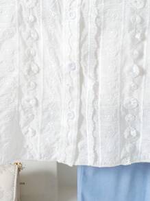 Tween Girl 2pcs/Set Fashionable Flared Pants With Lace And Pearl Decor, Light Blue - White - View 5