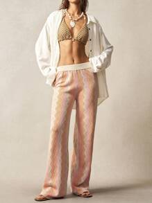 Bohemela Dames vakantie casual contrasterende visgraat gebreide broek