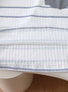 SHEIN 2pcs/Set Young Boy Korean Stylish Casual Striped Short Sleeve T-Shirt,Loose Comfortable Minimalist Chic Design For Summer - Multicolor - View 4