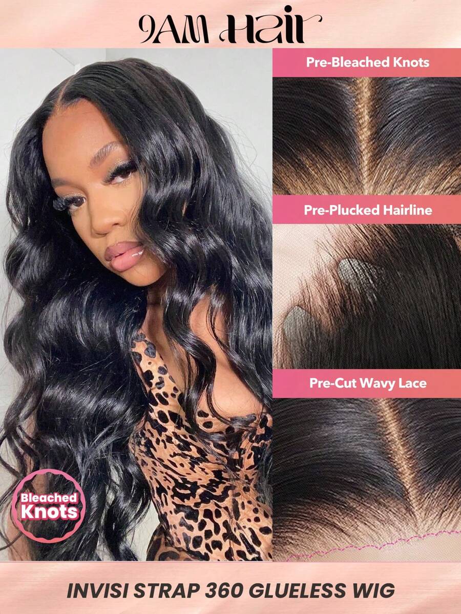 Body Wave Invisi Strap Snug Fit 360 Transparent Lace Frontal Bleached Knots Pre Cut Lace Wig With Pre-Plucked Hairline Glueless Wig Easy-Install Wig