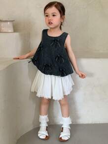 DAZY Set de 2 piezas con chaleco sin mangas de mezclilla + falda para niñas (niñas pequeñas), para verano