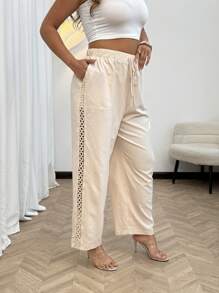 Flirla Plus Size Women Loose Casual Tie Waist Long Pants Fall Cloth For Women - Apricot - View 4