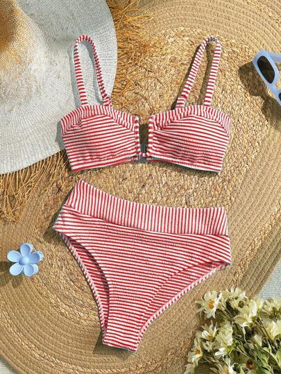 KARISMINA 女士夏季沙滩条纹性感比基尼泳装套装