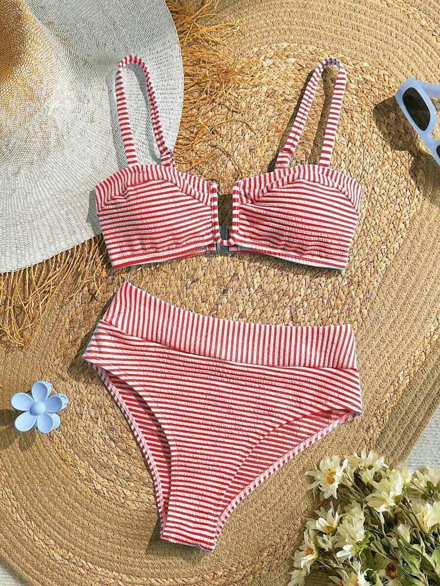 KARISMINA 女士夏季沙滩条纹性感比基尼泳装套装