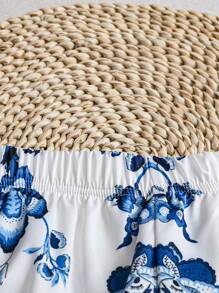 Breezaya Plus Size Women Floral Print Vacation Shorts - Blue and White - View 3