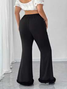 Elenzga 大码时尚优雅休闲、商务、旅行 3D 花卉下摆直腿阔腿裤，适合夏季、返校、毕业典礼、假期、情人节、音乐节、母亲节、万圣节、感恩节、复活节、国庆节、舞会、约会、派对、郊游 - 黑色 - 查看 2