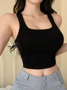 DAZY 女式迷人蕾丝拼布内置衬垫背心 - 黑色 - 查看 8