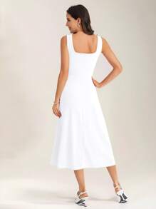 SHEIN Clasi Women's Elegant Solid Color Sleeveless Dress, Summer,Bohemia,Summer Dresses For Women,White Dresses For Women