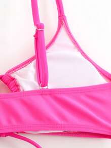 Swim Mod Women Beach, Simple Solid Color Front Tie Bikini Top For Vacation & Leisure For Summer - Hot Pink - View 5