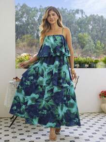 KURAYIA Vestido de mujer de verano elegante con estampado floral de tie-dye con corte holgado, tallas grandes